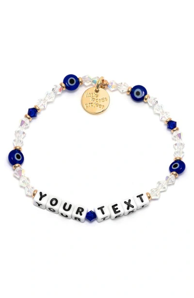 Little Words Project Evil Eye Custom Beaded Stretch Bracelet In Crystal Blue