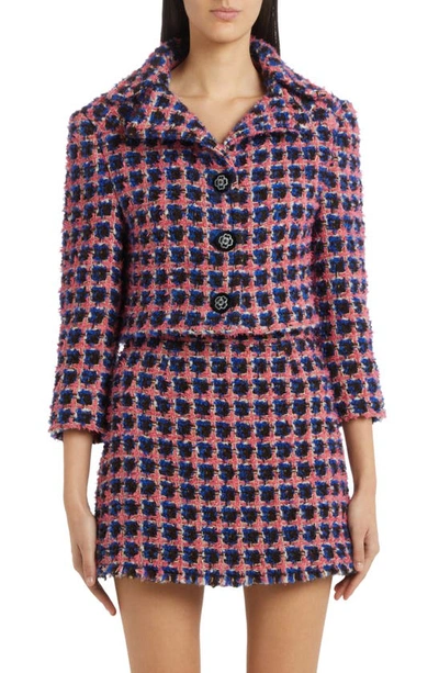 Etro Chunky-knit Cropped Jacket In Blue