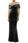Xscape Off-the-shoulder Velvet Gown In Hunter