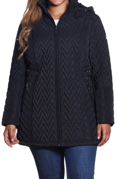 Gallery Chevron Quilt Hooded Jacket In Black