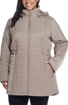 Gallery Chevron Quilt Hooded Jacket In Taupe Grey