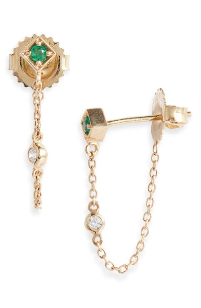 Anzie Cléo Emerald & Diamond Front/back Earrings In Green/ Gold