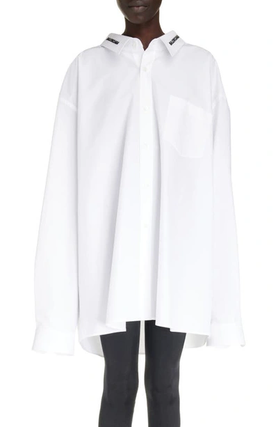 Balenciaga Dropped Logo Embroidered Button-up Shirt In White