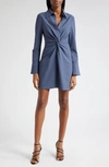 Cinq À Sept Mckenna Front Twist Long Sleeve Mini Shirtdress In Blue