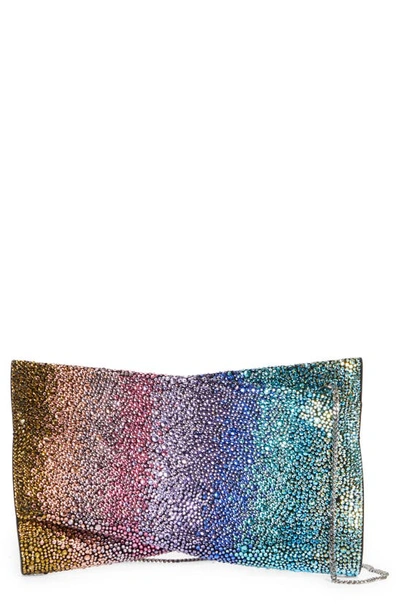 CHRISTIAN LOUBOUTIN SMALL LOUBITWIST RAINBOW CRYSTAL LEATHER CLUTCH