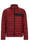 Hugo Boss Water-repellent Padded Jacket With 3d Logo Tape In Dark Red