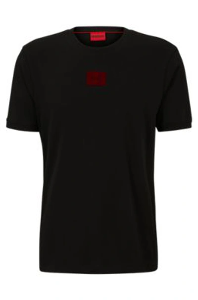 Hugo Regular-fit T-shirt In Cotton With Flock-print Logo In Black
