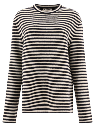 Jil Sander Striped Sweater In Blue