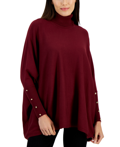 Jm Collection Women's Solid-color Poncho Turtleneck Sweater, Regular & Petite, Created For Macy's In Dark Rust