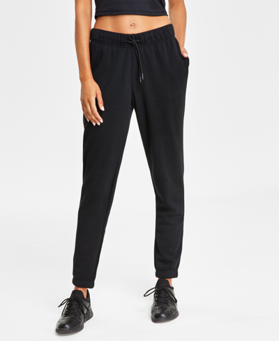 Id Ideology Plus Size High-rise Solid Fleece Jogger Pants, Created For Macy's In Animal Skin Deep Black