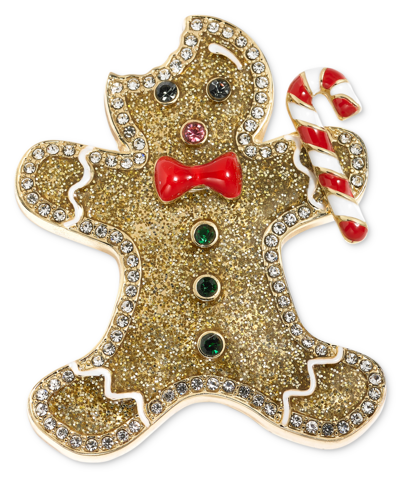 Holiday Lane Gold-tone Multicolor Pave Gingerbread Pin, Created For Macy's