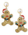 Holiday Lane Gold-tone Imitation Pearl & Multicolor Crystal Gingerbread Drop Earrings, Created For Macy's In Multi