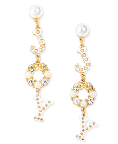Holiday Lane Gold-tone Pave & Imitation Pearl Joy Linear Drop Earrings, Created For Macy's In Multi