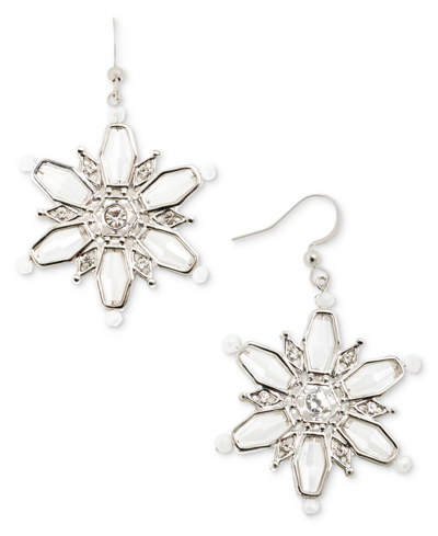Holiday Lane Silver-tone Crystal Snowflake Drop Earrings, Created For Macy's In Multi