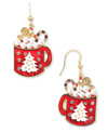 Holiday Lane Gold-tone Pave & Imitation Pearl Hot Chocolate Drop Earrings, Created For Macy's In Multi