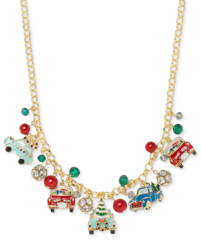 Holiday Lane Gold-tone Mixed Stone Holiday Car Charm Statement Necklace, 18" + 3" Extender, Created For Macy's In Multi