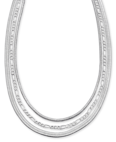 On 34th Three-row Chain Necklace, 19" + 2" Extender, Created For Macy's In Silver