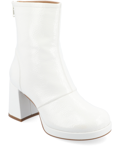 Journee Collection Women's Aylani Tru Comfort Foam Crinkle Patent Faux Leather Platform Boots In White