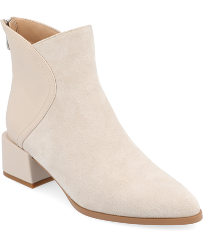 Journee Collection Women's Consuello Two Tone Pointed Toe Block Heel Booties In Stone