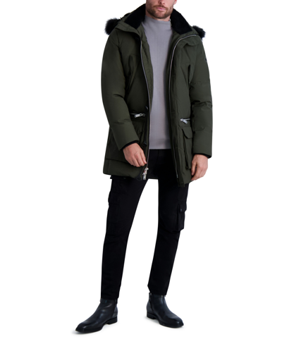 Karl Lagerfeld Paris Men's Parka With Sherpa Lined Hood Jacket In Olive