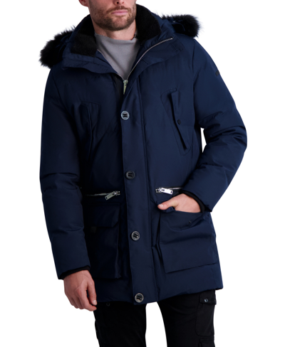Karl Lagerfeld Paris Men's Parka With Sherpa Lined Hood Jacket In Navy