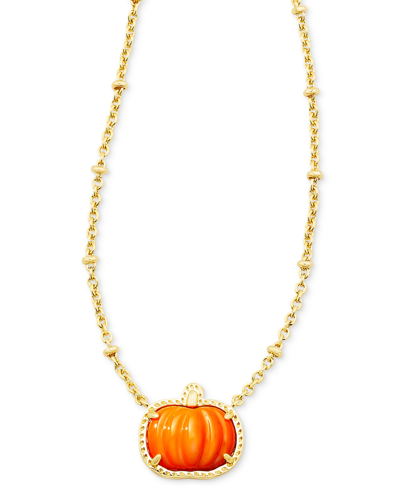 Kendra Scott 14k Gold-plated Pumpkin 19" Adjustable Pendant Necklace In Orange Mother Of Pearl