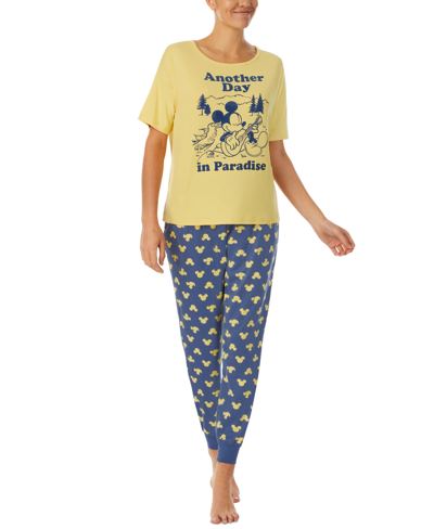 Disney Women's 2-pc. Mickey Mouse Jogger Pajama Set In Yellow