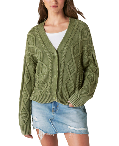 Lucky Brand Women's Cable-stitch Long-sleeve Cardigan In Caper Green Aw