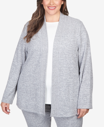 Alfred Dunner Plus Size Classics Chenille Long Open Cardigan Sweater In Gray