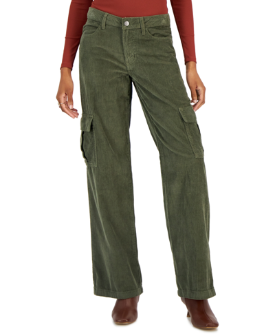 Tinseltown Juniors' Cotton Corduroy Low-rise Cargo Jeans In Dusty Olive