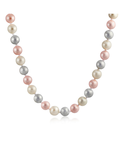Bling Jewelry Classic Smooth 10mm Pale Pink White Grey Tri Multi Color Hand Knotted Simulated Pearl Strand Necklac