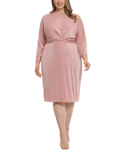 London Times Plus Size Crossover Glitter-knit Dress In Pink