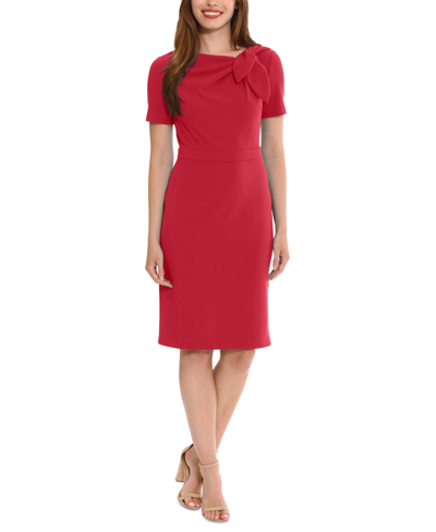 London Times Plus Size Bow-neck Sheath Dress In Red