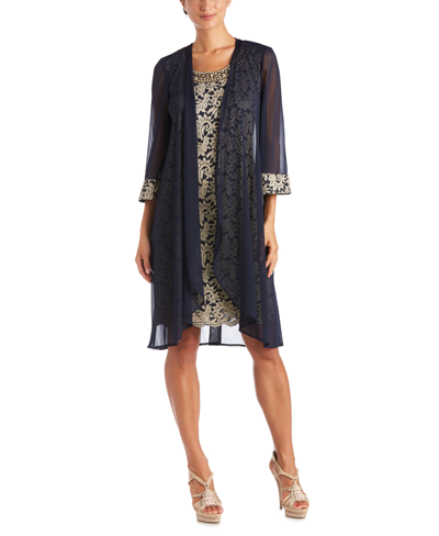 R & M Richards Lace Dress & Jacket In Navy/silver