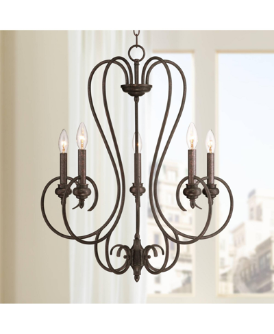 Franklin Iron Works Channing Bronze Chandelier Lighting 24 1/2" Wide Rustic Industrial Curved Scroll 5-light Fixture For In Brown