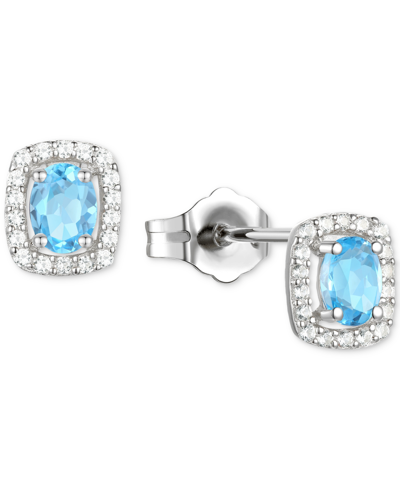 Macy's Lab-grown Sapphire (3/8 Ct. T.w.) & Lab-grown White Sapphire (1/8 Ct. T.w.) Oval Halo Stud Earrings In Blue Topaz