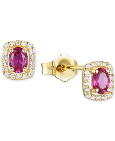Macy's Lab-grown Sapphire (3/8 Ct. T.w.) & Lab-grown White Sapphire (1/8 Ct. T.w.) Oval Halo Stud Earrings In Ruby