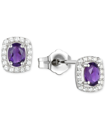 Macy's Lab-grown Sapphire (3/8 Ct. T.w.) & Lab-grown White Sapphire (1/8 Ct. T.w.) Oval Halo Stud Earrings In Amethyst