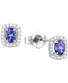Macy's Lab-grown Sapphire (3/8 Ct. T.w.) & Lab-grown White Sapphire (1/8 Ct. T.w.) Oval Halo Stud Earrings In Tanzanite