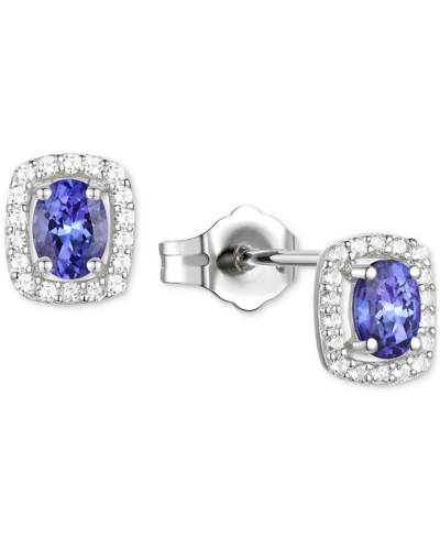 Macy's Lab-grown Sapphire (3/8 Ct. T.w.) & Lab-grown White Sapphire (1/8 Ct. T.w.) Oval Halo Stud Earrings In Tanzanite
