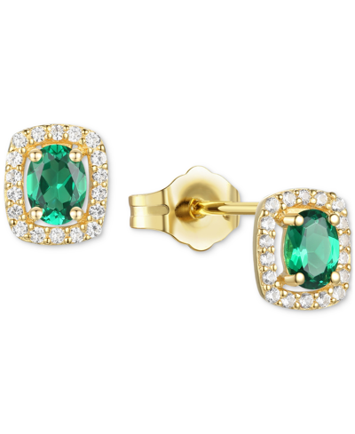Macy's Lab-grown Sapphire (3/8 Ct. T.w.) & Lab-grown White Sapphire (1/8 Ct. T.w.) Oval Halo Stud Earrings In Emerald