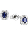 Macy's Lab-grown Sapphire (3/8 Ct. T.w.) & Lab-grown White Sapphire (1/8 Ct. T.w.) Oval Halo Stud Earrings In Sapphire