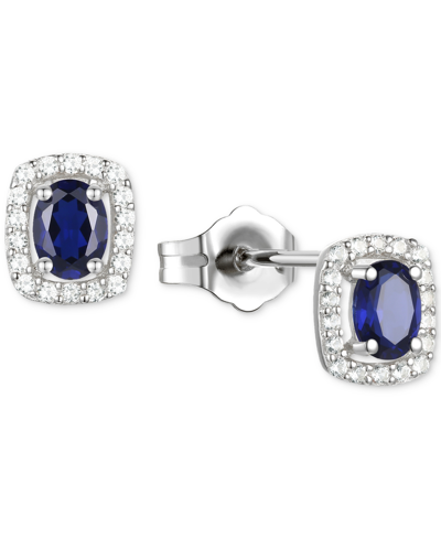 Macy's Lab-grown Sapphire (3/8 Ct. T.w.) & Lab-grown White Sapphire (1/8 Ct. T.w.) Oval Halo Stud Earrings