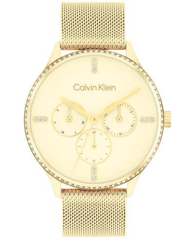 Calvin Klein Women's Multi-function Gold-tone Stainless Steel Mesh Bracelet Watch 38mm