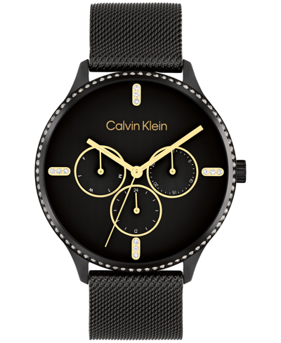 Calvin Klein Women's Multi-function Black Stainless Steel Mesh Bracelet Watch 38mm
