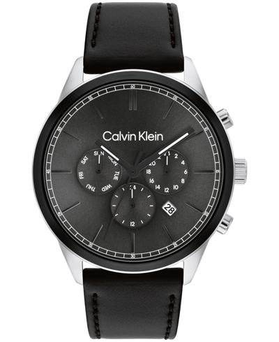 Calvin Klein Men's Multi-function Black Leather Strap Watch 44mm