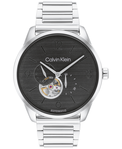 Calvin Klein Men's Automatic Silver Stainless Steel Bracelet Watch 44mm In Silver / Black