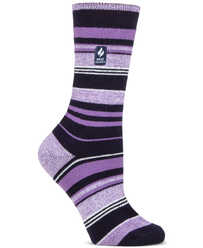 Heat Holders Women's Ultra Lite Heather Stripe Crew Socks In Purple