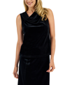 Kasper Women's Velour Draped Front Sleeveless Top In Black