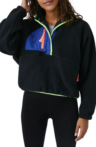 Free People Hit The Slopes Colorblock Pullover In Black Sporty Combo